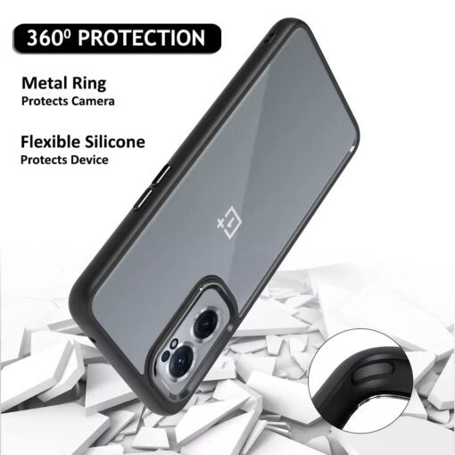 winble OnePlus Nord CE 2 5G Back Cover Case Metal Camera Guard Hard Acrylic Clear Back (Black) - Image 4