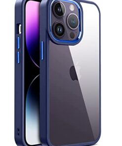 winble iPhone 14 Pro Back Cover Case Metal Camera Guard Hard Acrylic Clear Back (Blue)