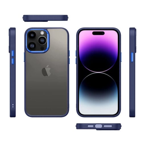 winble iPhone 14 Pro Back Cover Case Metal Camera Guard Hard Acrylic Clear Back (Blue) - Image 6