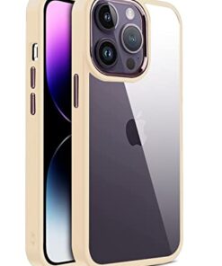 winble iPhone 14 Pro Back Cover Case Metal Camera Guard Hard Acrylic Clear Back (Light Peach)