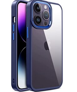 winble iPhone 14 Pro Max Back Cover Case Metal Camera Guard Hard Acrylic Clear Back (Blue)