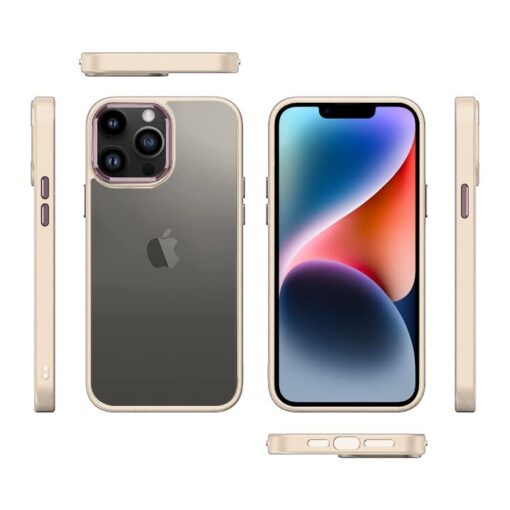 winble iPhone 14 Pro Max Back Cover Case Metal Camera Guard Hard Acrylic Clear Back (Light Peach) - Image 6