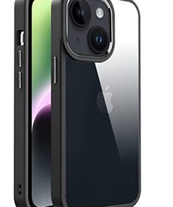 winble iPhone 14 / iPhone 13 Back Cover Case Metal Camera Guard Hard Acrylic Clear Back (Black)
