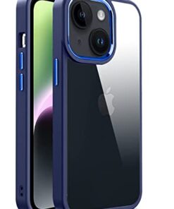 winble iPhone 14 / iPhone 13 Back Cover Case Metal Camera Guard Hard Acrylic Clear Back (Blue)