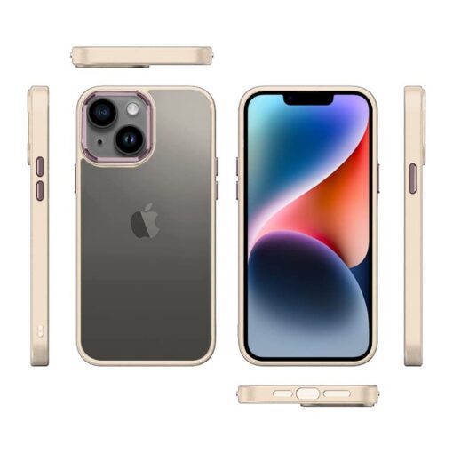 winble iPhone 14 Plus Back Cover Case Metal Camera Guard Hard Acrylic Clear Back (Light Peach) - Image 6