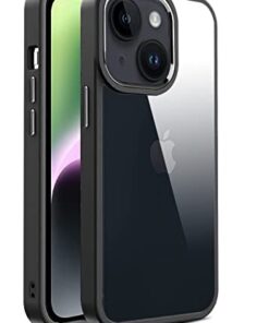 winble iPhone 14 Plus Back Cover Case Metal Camera Guard Hard Acrylic Clear Back (Black)