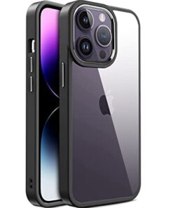 winble iPhone 14 Pro Max Back Cover Case Metal Camera Guard Hard Acrylic Clear Back (Black)