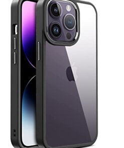 winble Cover iPhone 14 Pro Back Cover Case Metal Camera Guard Hard Acrylic Clear Back (Black)