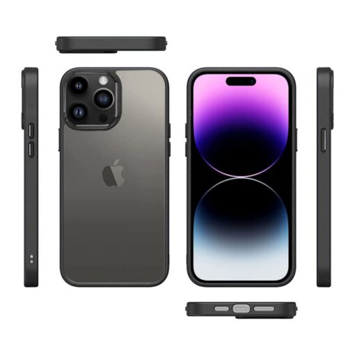 winble iPhone 14 Pro Max Back Cover Case Metal Camera Guard Hard Acrylic Clear Back (Black) - Image 6