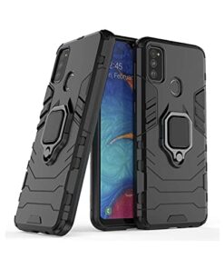 winble Samsung Galaxy M21 / M21 2021 Edition / M30s Back Cover Armor with Ring Holder (Black)