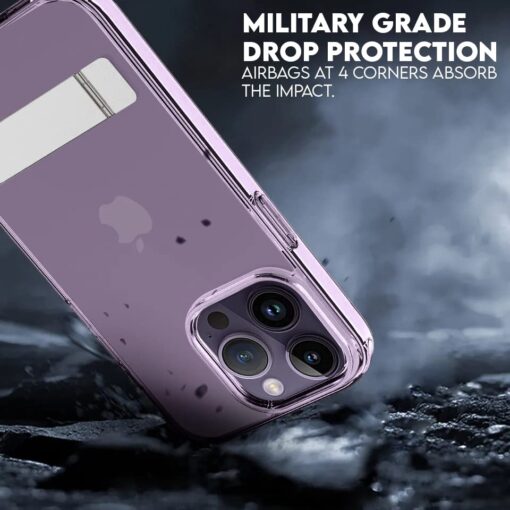 winble iPhone 14 Pro Back Cover Case Crystal Clear Hard TPU With Stand - Image 4
