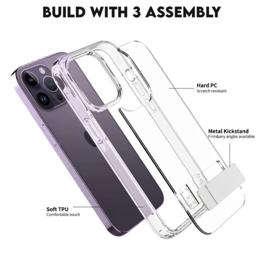 winble iPhone 14 Pro Back Cover Case Crystal Clear Hard TPU With Stand - Image 5