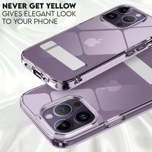winble iPhone 14 Pro Back Cover Case Crystal Clear Hard TPU With Stand - Image 6